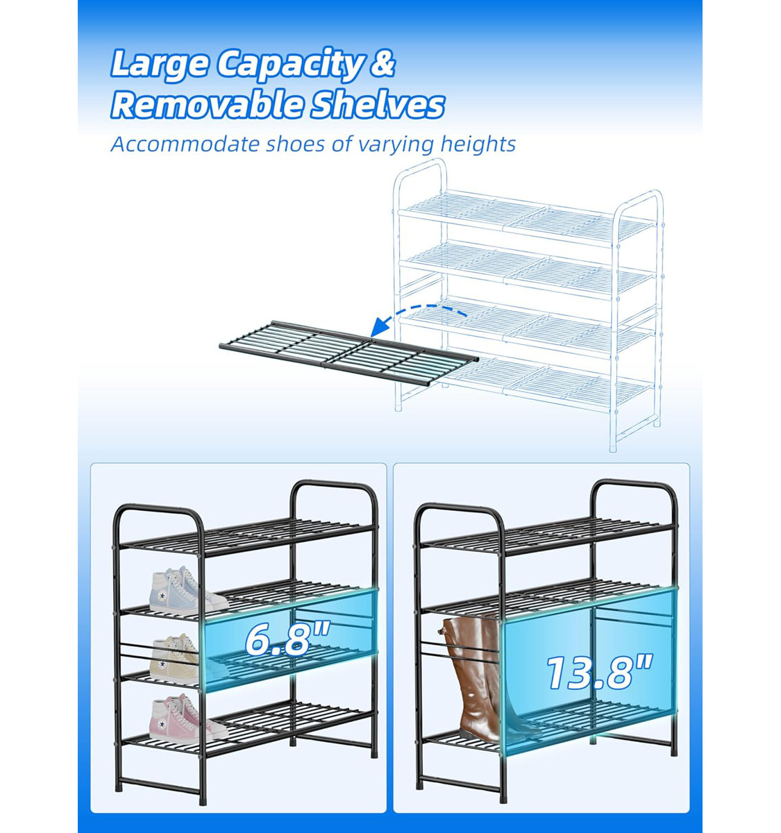 4-Tier 20 Pair Shoe Rack, Metal Stackable Shoe Storage for Closet
